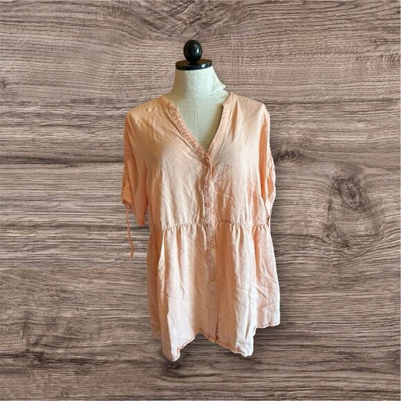 torrid Tops - Torrid Women's Plus Size Babydoll Top Melon Peach Solid Button Down Sz 1 (1X)